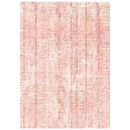 A rectangular area rug with a distressed pink and white faux-wood plank pattern overlaid with faint cursive script, shown flat against a white background.