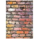 A rectangular art print or poster featuring a distressed, colorful brick wall pattern with graffiti-style text reading 'LOVE' and a heart outline near the top center.