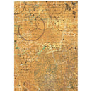An abstract art print featuring a textured golden-brown background overlaid with dense cursive handwriting, scribbles, ink dots, and faint green and gray markings.