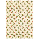 A rectangular sheet of wrapping paper featuring a repeating pattern of green holly leaves and small red berries on a warm cream background.