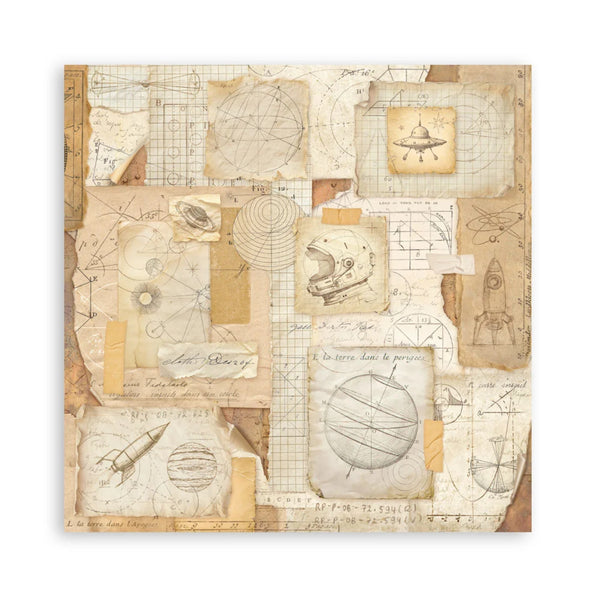 Collage of vintage scientific illustrations on a beige background
