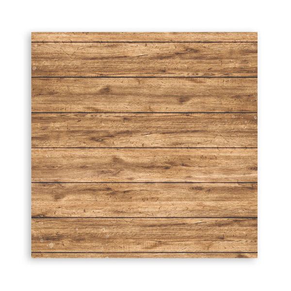 A square sample of rustic wood plank texture with horizontal brown boards and visible grain, shown on a white background.