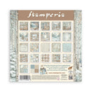 Stamperia scrapbooking paper sheet with a winter forest theme, featuring multiple patterned sheets and decorative borders on a white background.