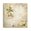 Decorative paper sheet with floral design and text on a white background