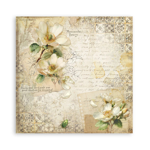 Decorative paper sheet with floral design and text on a white background