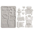 A set of white silicone molds and matching stamped designs featuring French Bulldog illustrations, graffiti-style text such as 'Stop on Bailey', 'No More Rules', 'Street Puppies', and 'Bow Wow', displayed on a plain white background.