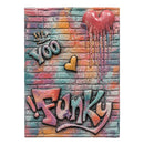 A rectangular canvas wall art print featuring a colorful graffiti-style design with the words 'Yoo Funky!' and a dripping pink heart on a brick wall background.