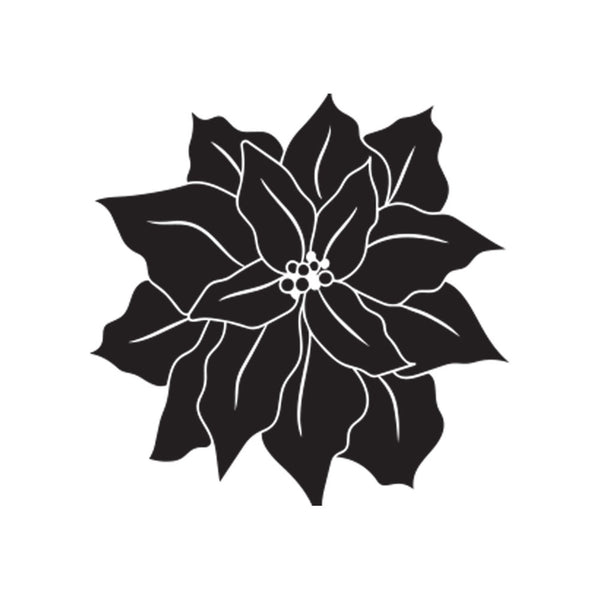 Black poinsettia flower design on a white background
