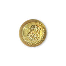 A round gold-toned button with an embossed floral and leaf design, shown on a plain white background.