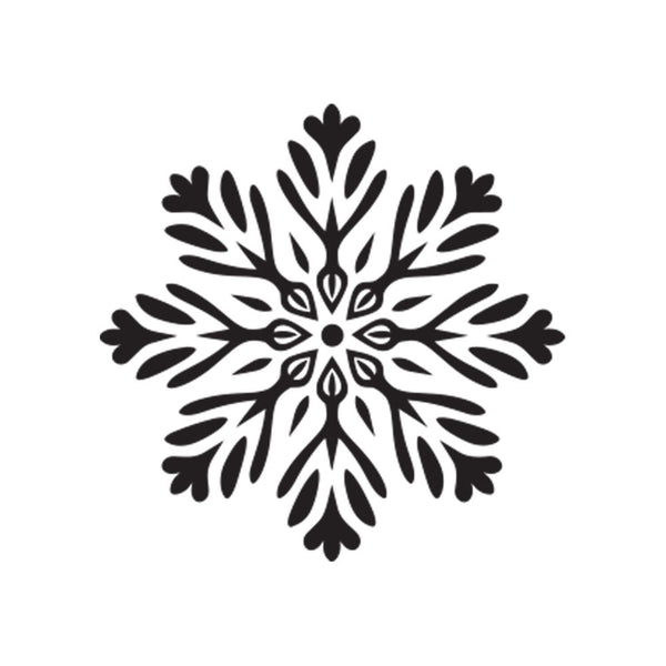 A black six-pointed snowflake design centered on a plain white background.