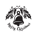 Black bell and holly leaf design with 'Merry Christmas' text on a white background