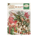 A packaged sheet of Stamprio 'Classic Christmas' adhesive ephemera, featuring vintage-style holiday illustrations of a child, dog, stocking, gifts, and poinsettias on a white background.