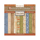 Stamperia Backgrounds Selection 'Silent Night' double-sided scrapbooking paper pack, featuring 10 different patterned paper sheets with autumn and winter themes, shown in its retail packaging.