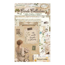 A package of Stamperia 'Cards Collection' scrapbooking paper. The packaging features a vintage collage design with illustrations of a woman, flowers, stamps, and handwritten notes in warm beige, cream, and brown tones.