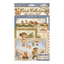 Stamperia Silent Night Cards Collection bookmark set, featuring 7 cards and 5 tags with vintage Christmas illustrations, including a child with a dog in a sled, snowy mountains, and holiday banners.