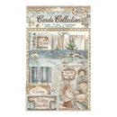 Stamperia White Christmas Cards Collection sticker pack, featuring vintage-style holiday illustrations, text cards, and tags on a white background.