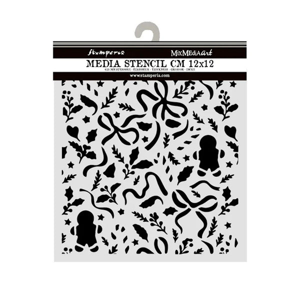 Stamperia Media Stencil with black patterns on a white background