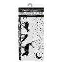 A hanging card package for a Stempers Mix Media Art Media Stencil, featuring black silhouettes of deer, a tree, stars, and a crescent moon on a white background.