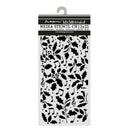 Stamperia Mix Media Art Media Stencil CM12x25 package, featuring a black stencil sheet with musical notes, berries, and holly leaves on a white background, complete with a plastic hanger hook at the top.