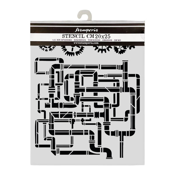Pipe diagram stencil on a white background with 'Framperia' branding.