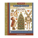 Stamperia 'Rub On Selection' 'Silent Night' Christmas-themed transfer paper craft kit packaging, featuring illustrations of a child, a decorated Christmas tree, and a reindeer.