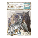 Cosmos Permanent Stamperia adhesive ephemera sheet in 'Standard' size 300g, featuring a wolf, owl, witch, and dragon illustration on a clear plastic backing with a decorative header card.