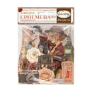 A package of scrapbooking ephemera stickers by Our Way Stamperia, featuring vintage illustrations of women, roses, a camera, a ticket, and London-themed elements on a clear plastic bag.