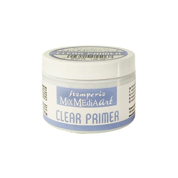 A jar of Stamperz Mix Media Art Clear Primer on a solid white background.