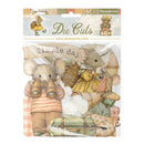 Stamperia 'Die Cuts' scrapbooking paper pack by Easy Family, featuring a whimsical mouse illustration with a suitcase, binoculars, and a banner reading 'simple day'.