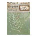 A package of Stamperia Rice Paper Backgrounds, featuring a sage green sheet with white botanical line art and faint script text, with the header card showing 'Flowers and Poems' and the Stamperia brand.