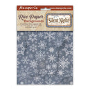 A package of Stamperia 'Silent Night' rice paper backgrounds, featuring a blue-gray and white snowflake patterned paper set in its retail packaging.