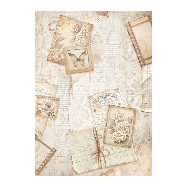 Vintage-style paper with butterfly design on a textured background