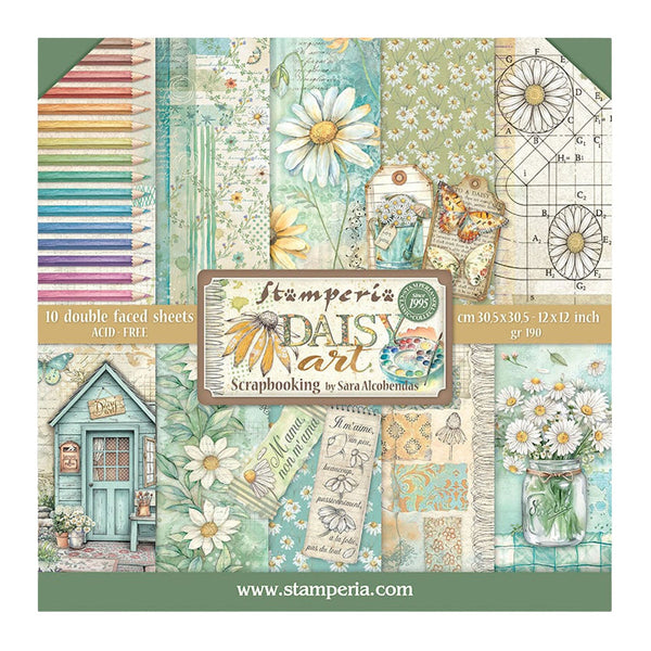 Scrapbooking paper pack with floral and vintage designs, featuring Stamperia brand.