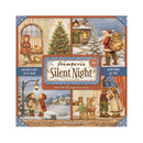 Stamper's Silent Night Acid-Free Grid 190 paper pack, featuring a 22-angle face sheet collage with vintage Christmas winter scenes, a decorated tree, Santa Claus, children, and snowy houses, shown on a white background.