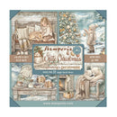 A square product card for Stamperia White Christmas scrapbooking sheets, showing five illustrated holiday scenes and center text that reads 'White Christmas' with 'Stamperia' and 'scrapbooking by Cristin Anderson.'.