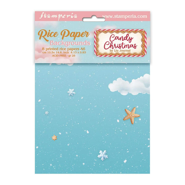 Stamperia Selection Rice Paper A6 Set of 8 - Candy Christmas Backgrounds