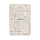 A rectangular silicone mold with embossed house and door designs, shown on a plain white background.