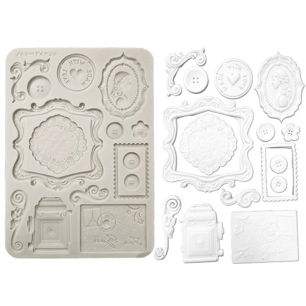 Decorative silicone mold with intricate designs on a white background