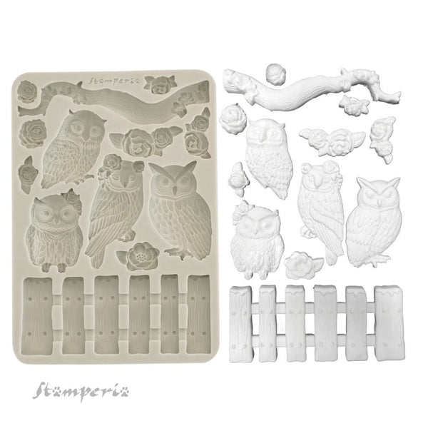 Stamperia Silicone Mould A5 - The Owl's House Owls & Branch