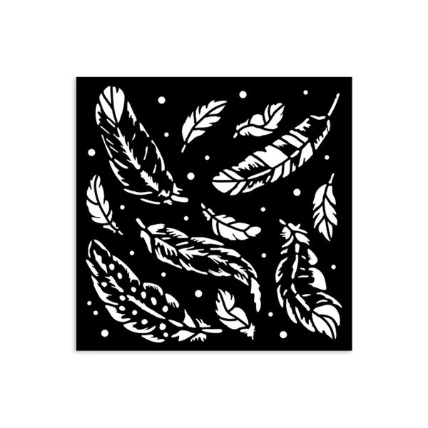 Stamperia Thick Stencil 4.72"x 4.72" - Herbarium Silvae Feather Pattern