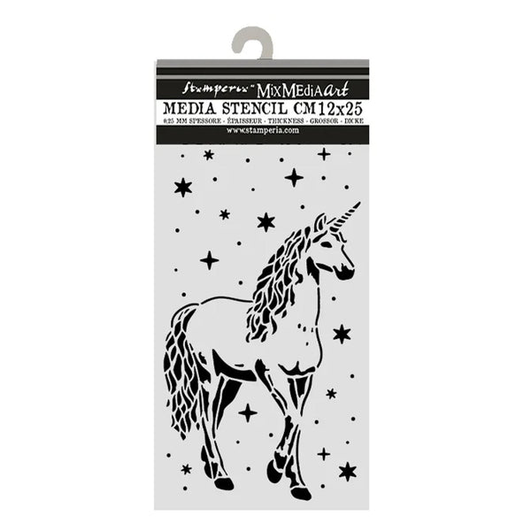 Unicorn stencil with star patterns on a white background