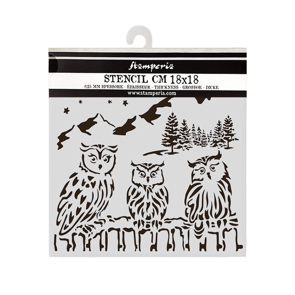 Stamperia Thick Stencil 7.09"x 7.09" - The Owl's House Owls