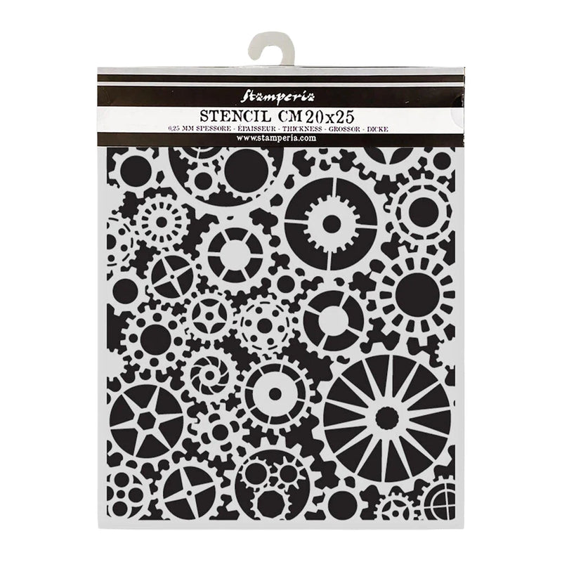 Stamperia Thick Stencil 7.87"x 9.84" - Voyages Fantastiques Gears Pattern