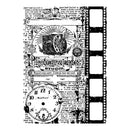 A vintage-style black and white collage design featuring a film strip, an ornate clock face, decorative typography reading 'Programme Studio,' and background text pages.