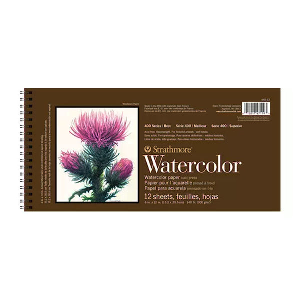 Strathmore 400 Series Watercolour Paper Pad Cold Press 6"x 12" Wire Bound Side - 12 Sheets