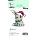 Studio Light Creative Craftlab clear stamp featuring a cute cartoon rabbit wearing a red Santa hat and blue-green striped scarf, shown on the product card with branding and barcode.