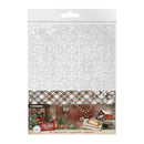Studio Light Acclate Christmas-themed patterned paper sheet in its retail packaging, featuring a white printed lace and snowflake pattern with a holiday-themed border at the bottom.
