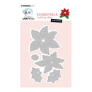 V Studio Light Essentials Cutting Dies set by Creative Craftlab, featuring poinsettia flower and holly die-cut shapes in silver metal over a pale pink background.