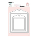 Studio Light Scaloop Label Essentials cutting dies set by Crafter's Companion, featuring a silver metal die template for scalloped labels on a light pink backing card.