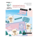 Studio Light Creative Craftlab Essentials Designer Paper Pad featuring winter-themed dies and printed paper sheets with cute cartoon bears, snow scenes, and festive text like 'Just so Holly Christmas' and 'Winter sun, summer dream'.